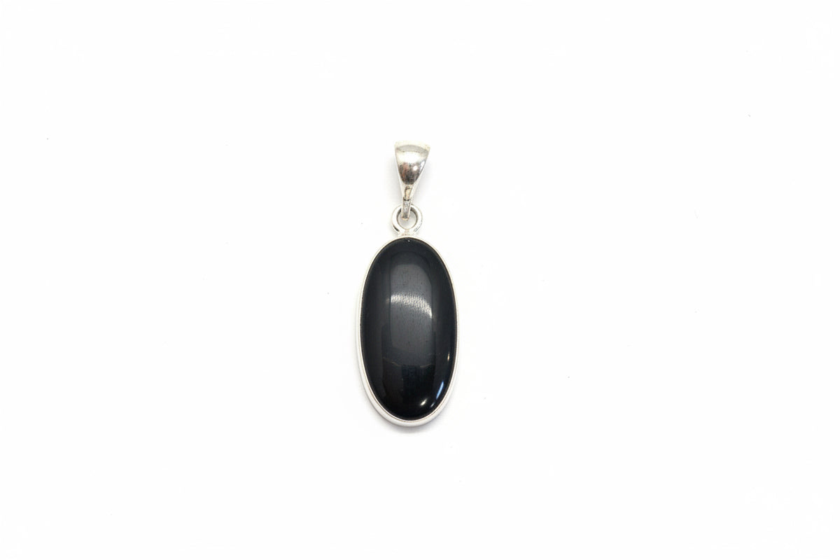 Shungite Oval / Drop Cab Sterling Silver Pendant