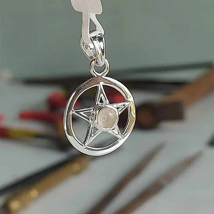 Pentacle Rose Quartz Sterling Silver Pendant