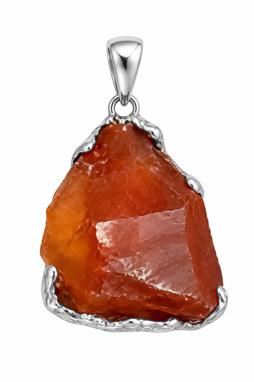 Natural Red Quartz Point Claw Set Sterling Silver Pendant