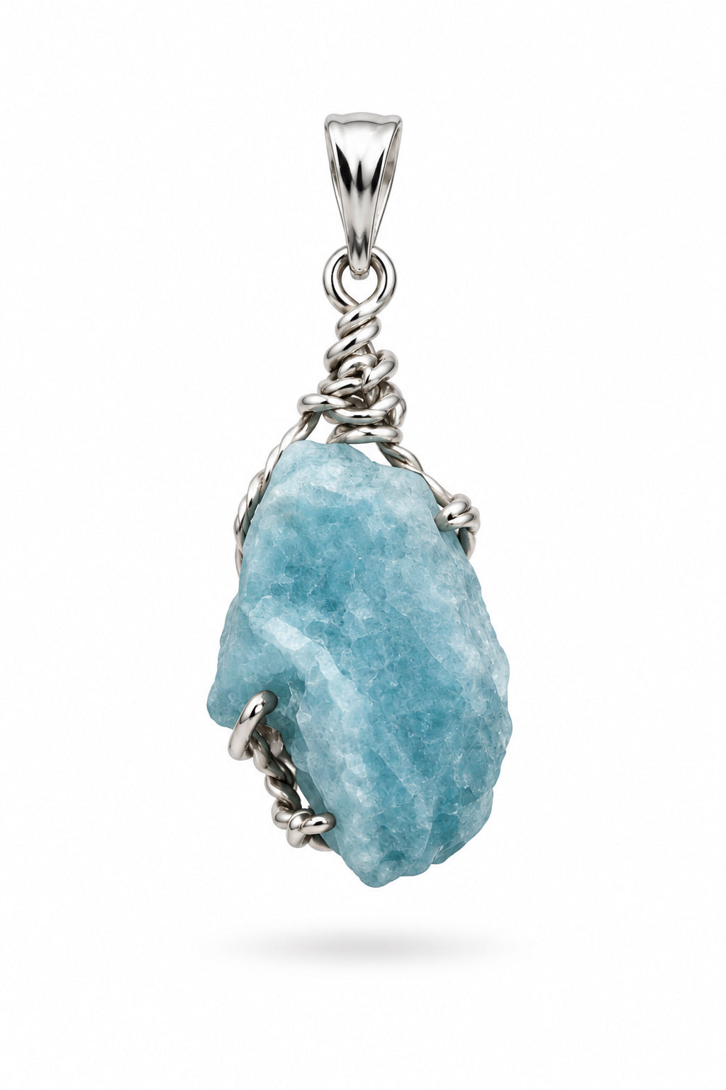 Aqua Aura Quartz Natural Broken Point Sterling Silver Pendant