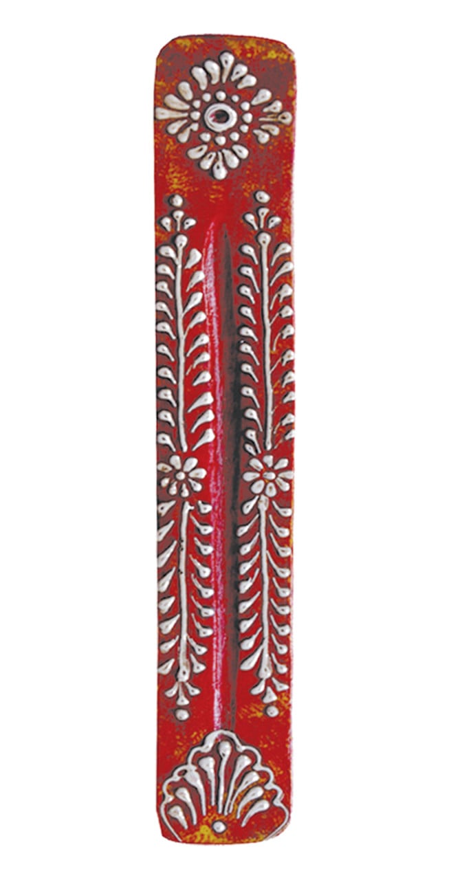 11″ Red Patterned Mango Wood Incense Ash Catcher