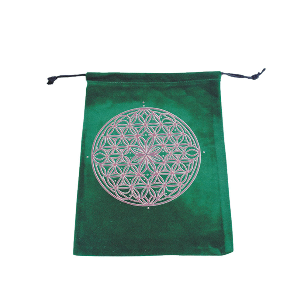 Cosmic Bloom Flower Of Life Velvet Tarot Card Drawstring Bag 6"X8"