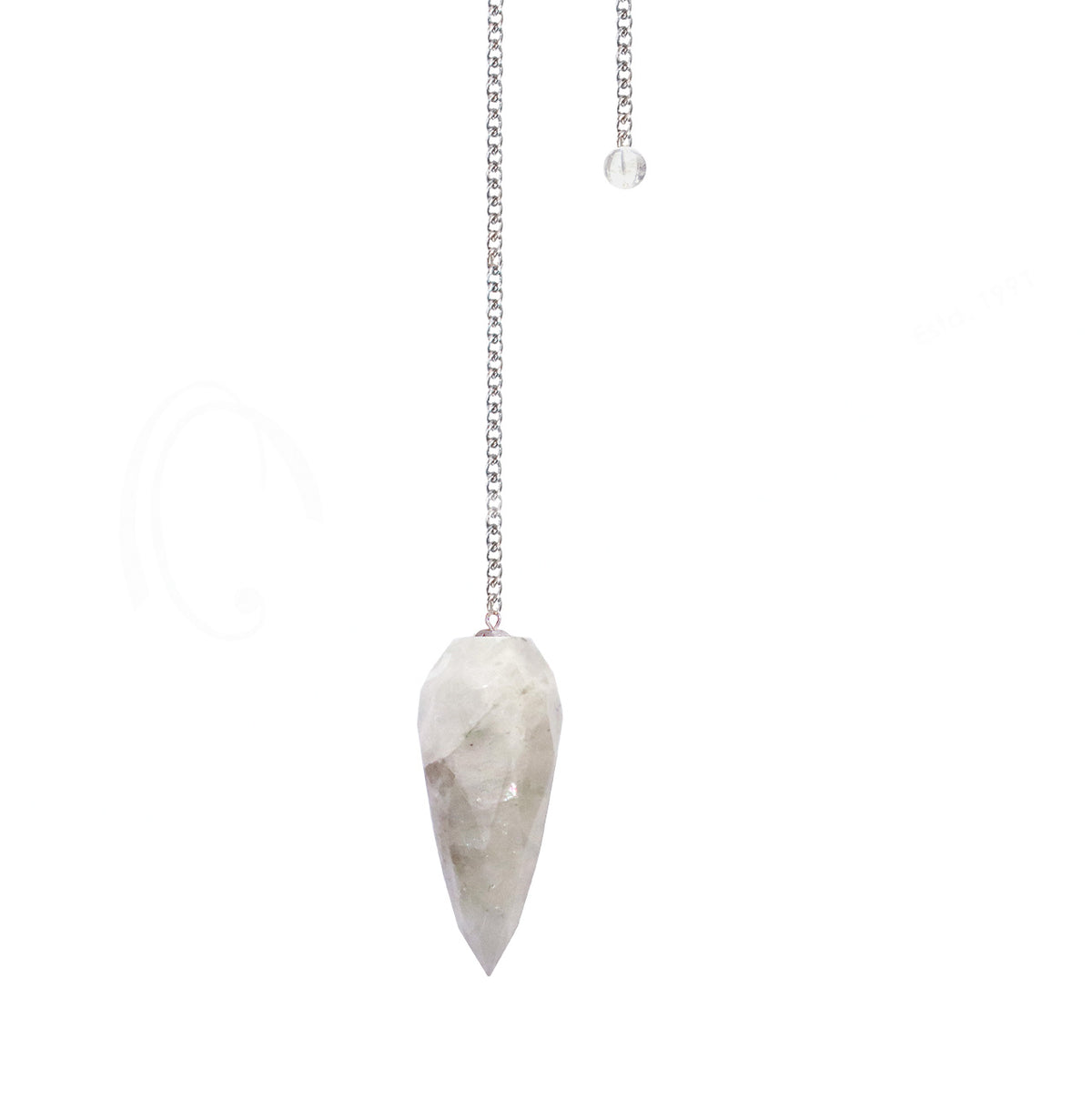 TEARDROP FACETED RAINBOW MOONSTONE PLAIN CHAIN 8-9″L -PENDULUM