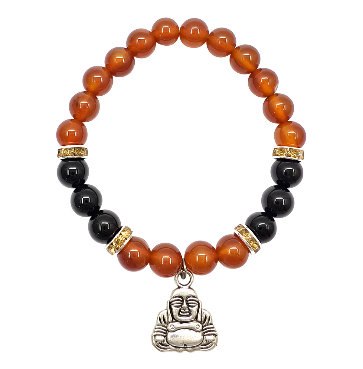 Carnelian Agate Black Onyx with Spacer & Happy Buddha 8mm Beaded Bracelets