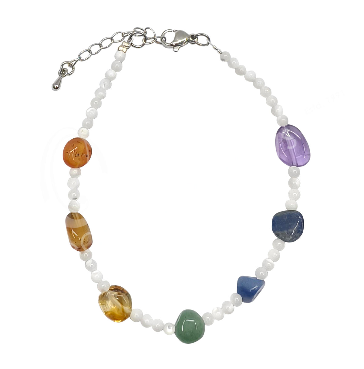 Chakra Nuggets Stone Mother of Pearl 3MM Beaded Adjustable Link Bracelet