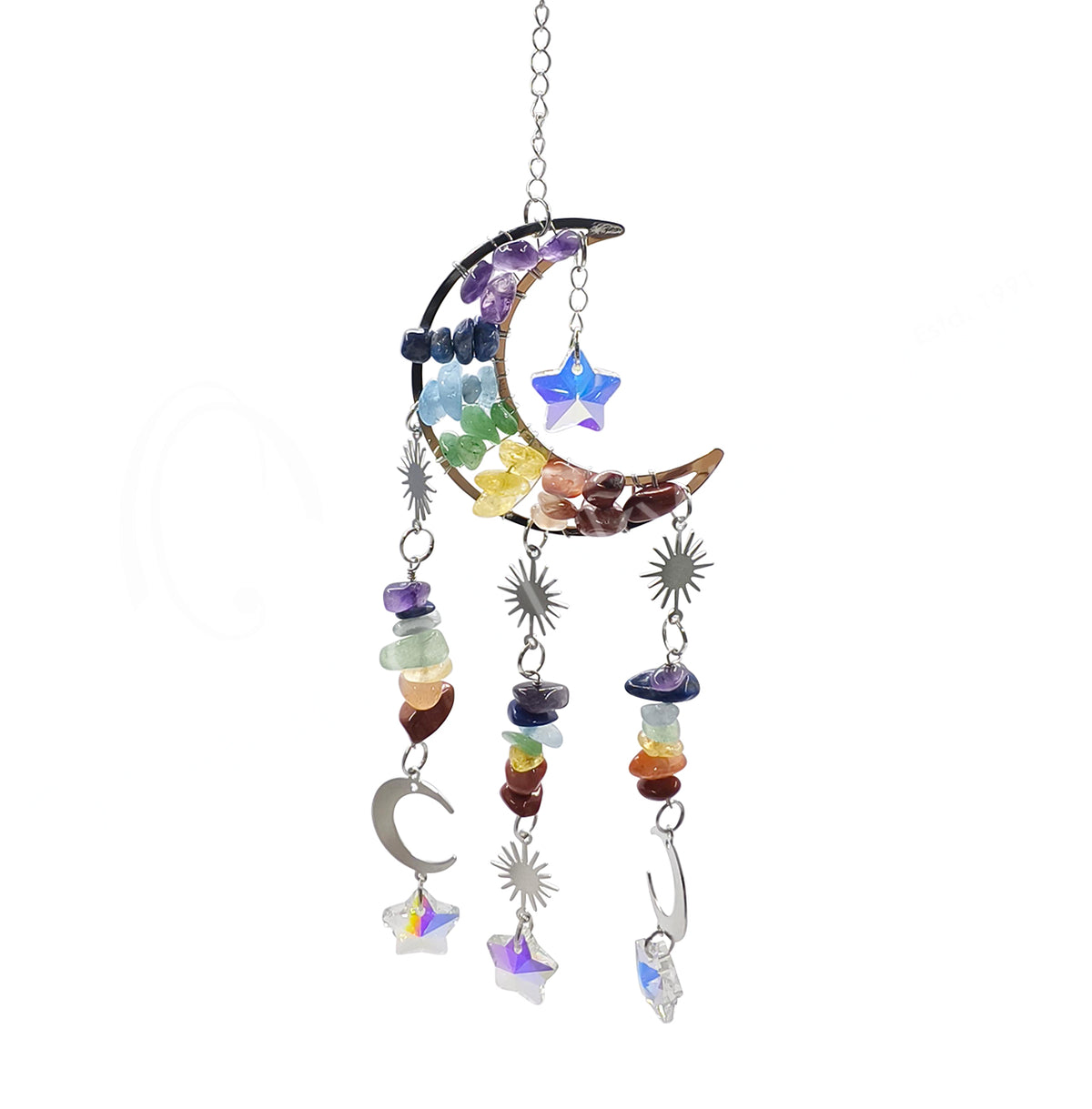 Chakra Chips Stone Moon W/ Chakra & Charms Hanging