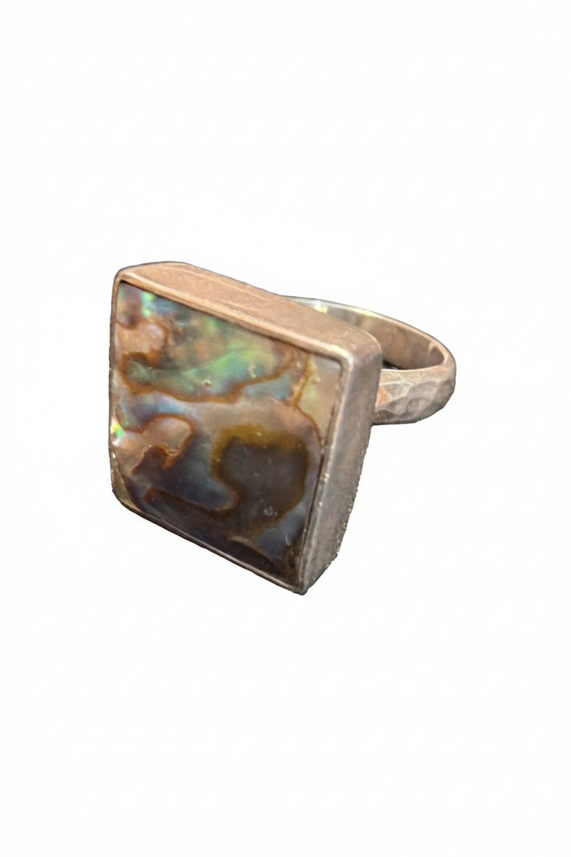 Abalone Shell Square .925 Sterling Silver Ring Adjustable