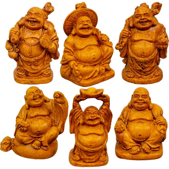Buddha Wood Brown Polyresin Feng Shui Figurines 2"