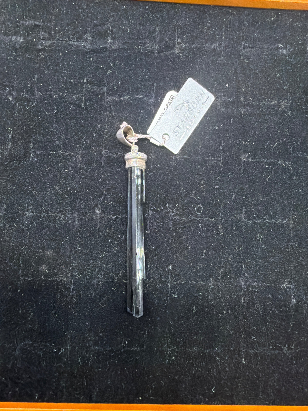Black Tourmaline pointed .925 Silver Pendant