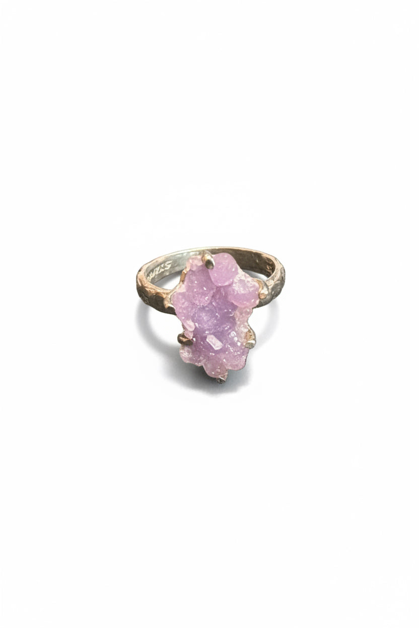 Grape Agate Chalcedony Druzy Natural Claw Set .925 Sterling Silver Ring Size 9
