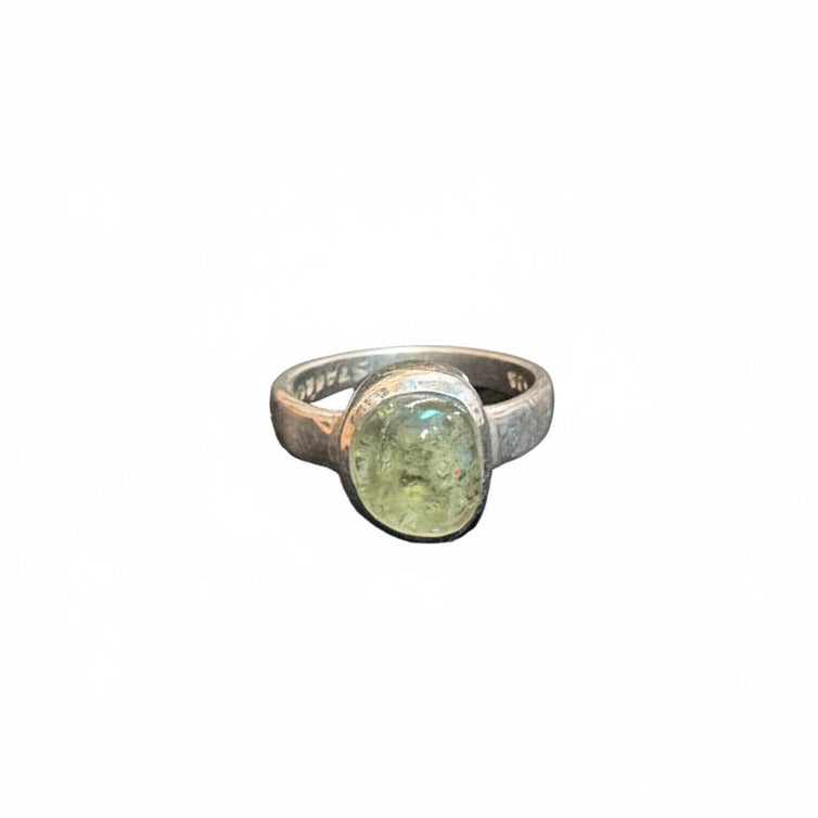 Moldavite oval cab .925 Sterling Silver Ring Size 6