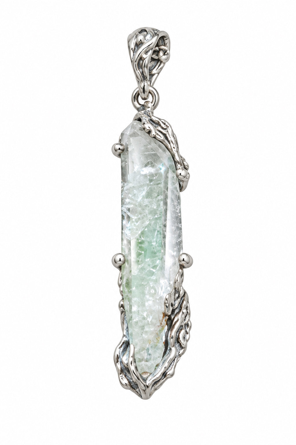 Angel Aura Faden Quartz Point Claw Set .925 Silver Pendant