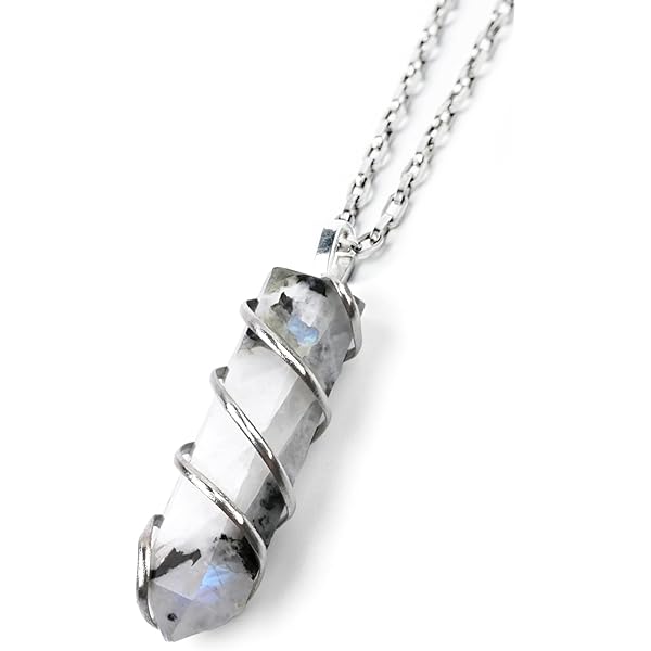 Rainbow Moonstone Coil Wrapped Point Pendant