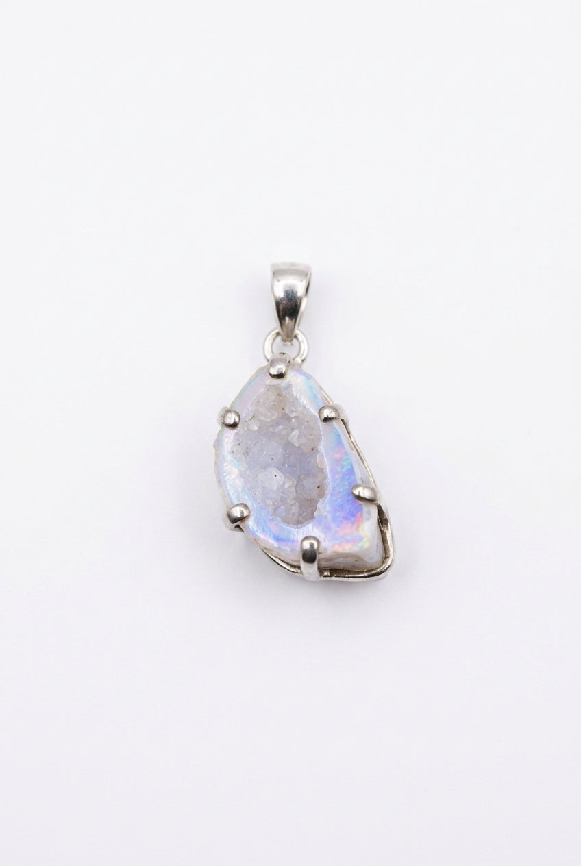 Angel Aura Agate Geode Claw Set Sterling Silver Pendant
