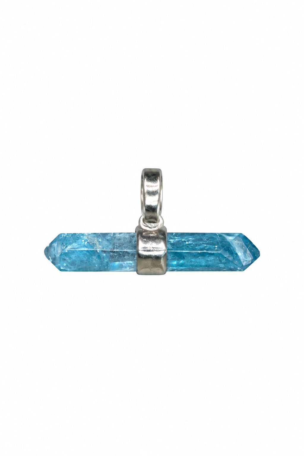 Aqua Aura Quartz Natural Point - Cap Set Sterling Silver Pendant
