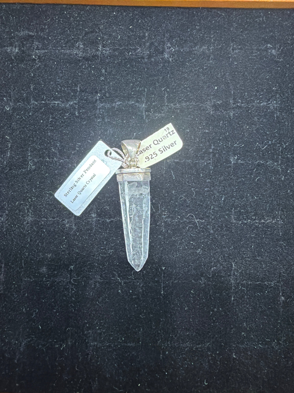 Laser Quartz Point Cap Set Sterling Silver Pendant