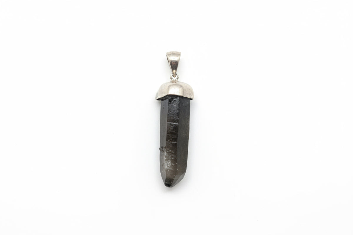 Titanium Aura Smoky Quartz Point Cap Sterling Silver Pendant