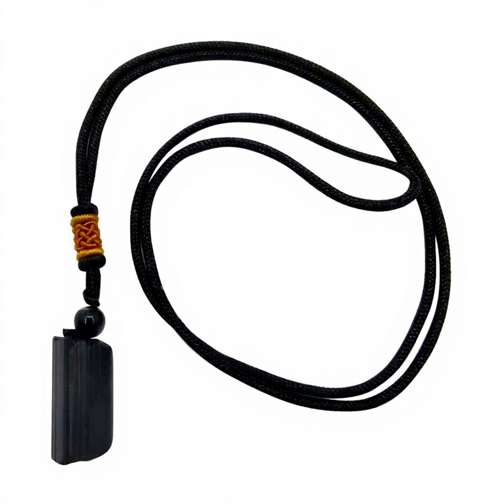 Black Tourmaline Naturally Polished Drilled Black Cord Adjustable Necklace