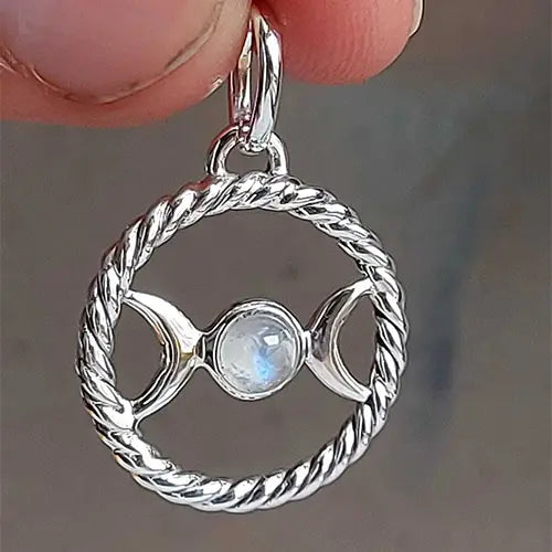 Rainbow Moonstone Triple Goddess Sterling Silver Pendant