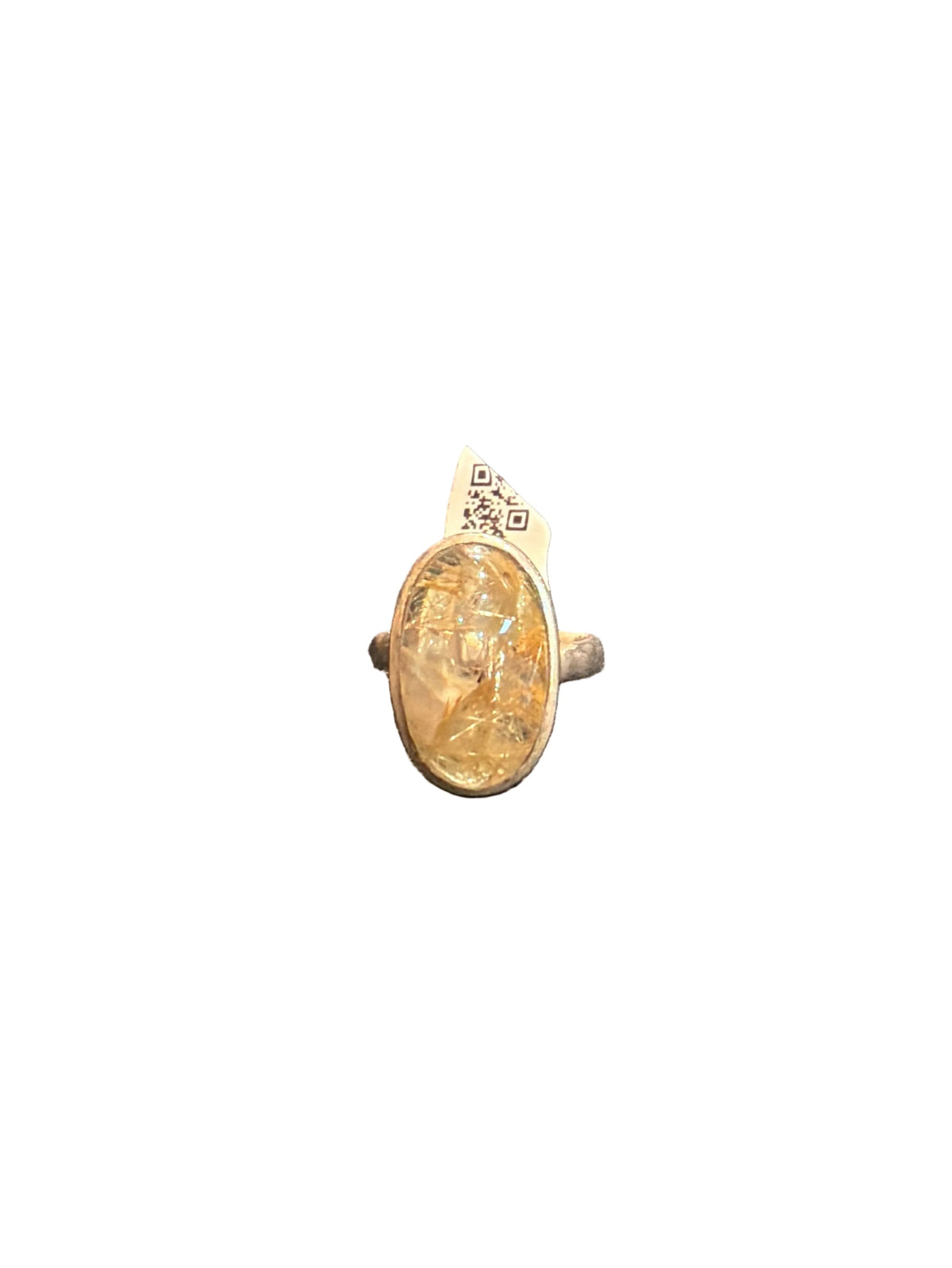 Rutilated Quartz Oval Cab Beated Band.925 Sterling Silver Ring Size 8