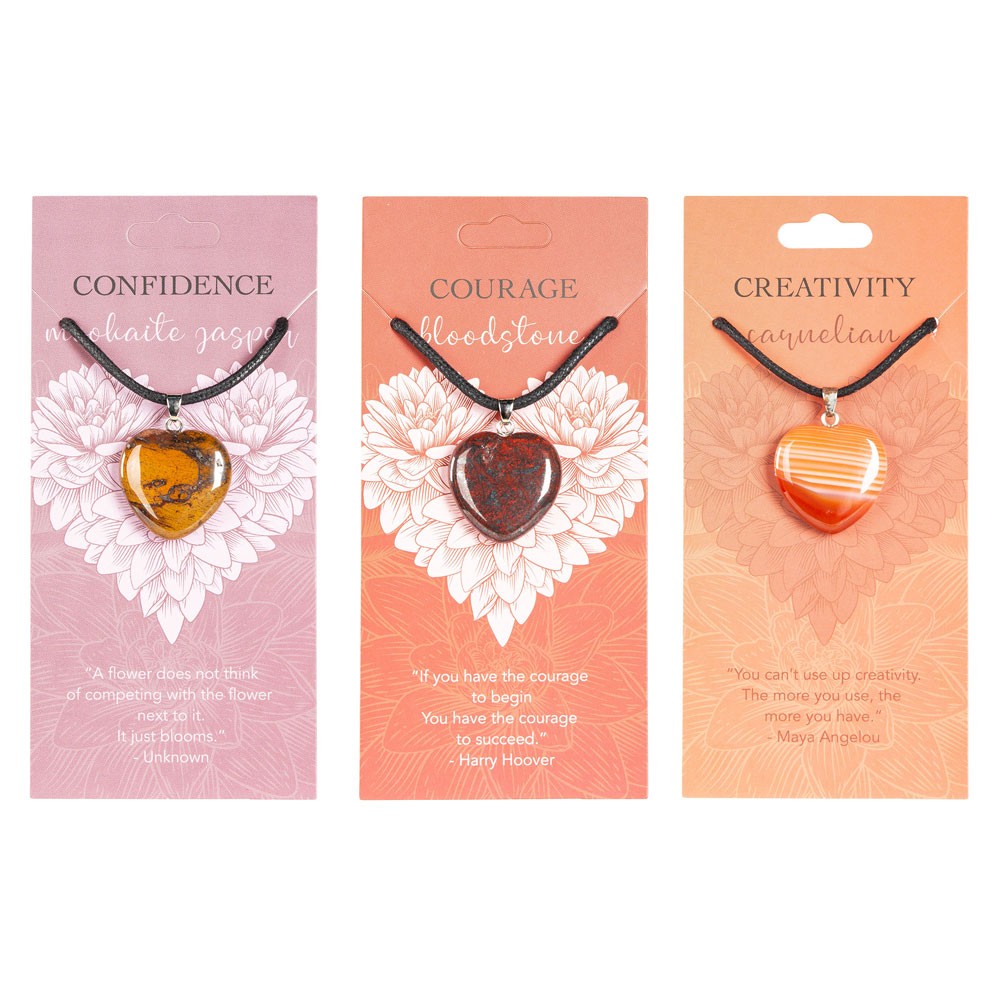 Confidence Mookite Jasper Crystal Heart Carded Pendant Necklace
