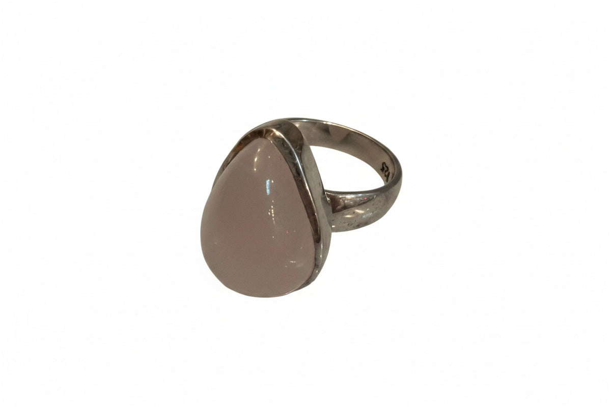 Rose Quartz Drop Cab Sterling Silver Ring Size 8