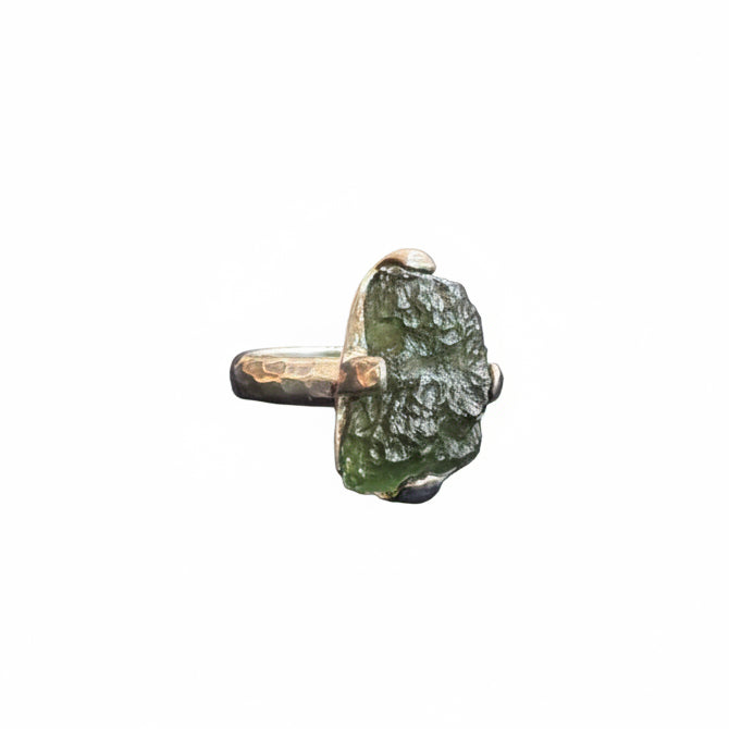 Moldavite Natural Claw Set .925 Sterling Silver Size 8
