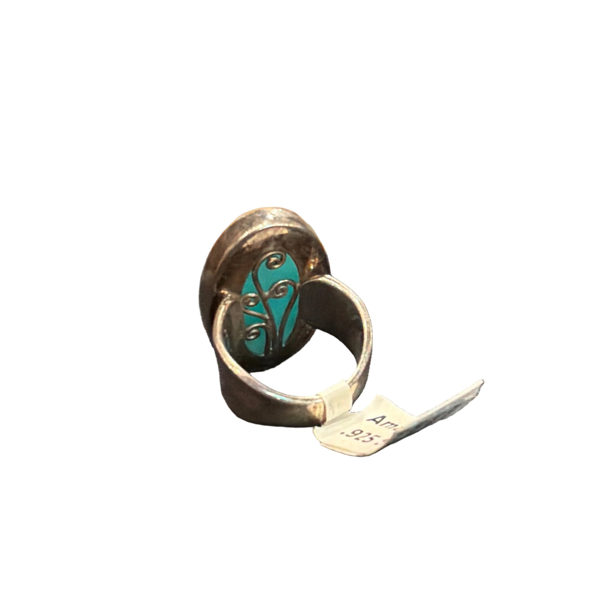 Amazonite Oval Cab Sterling Silver Wide Band Ring Size 8