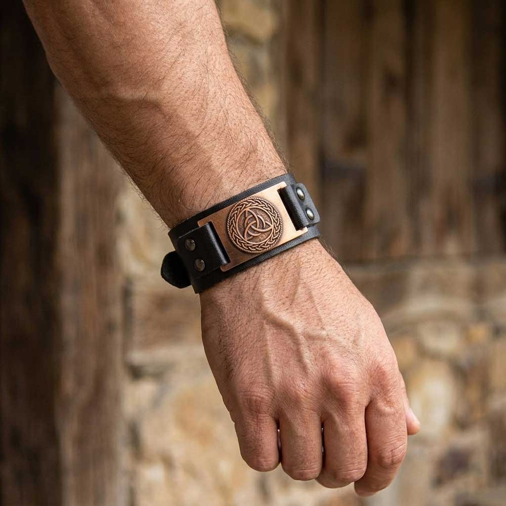 Celtic Knot Black Vegan Leather Adjustable Bracelet