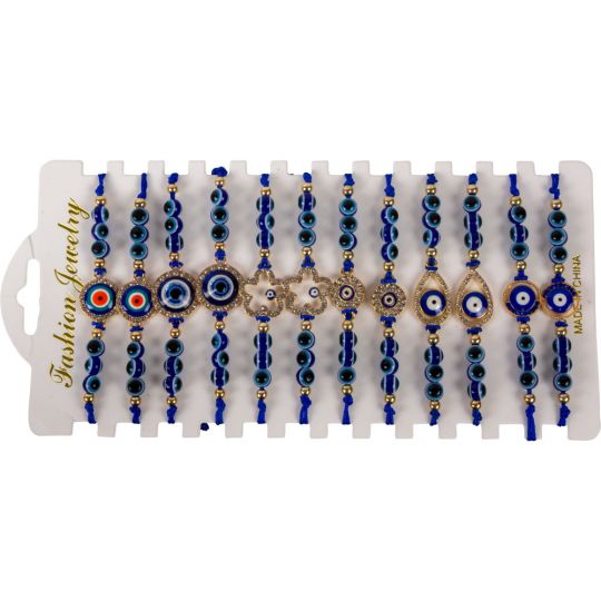 Blue Evil Eye Bead with Gems Assorted Design Adjustable String Bracelets