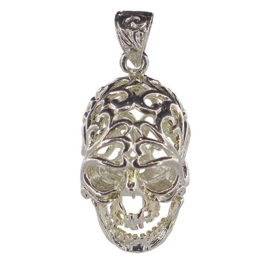 Skull Cage Pendant Antique Silver Plated Add Tumbled Stone