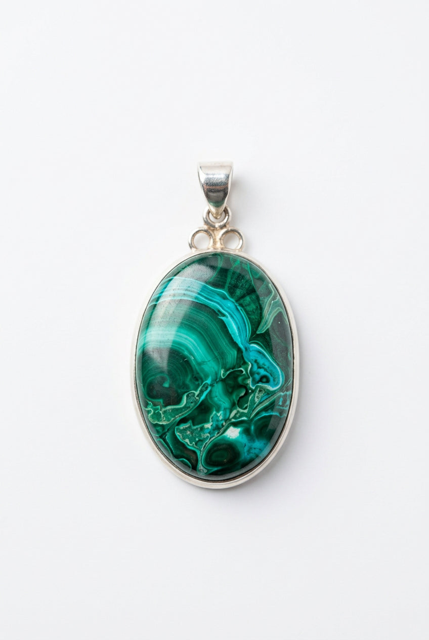 Malachite with Chrysocolla Oval, Rectangle SS Pendant