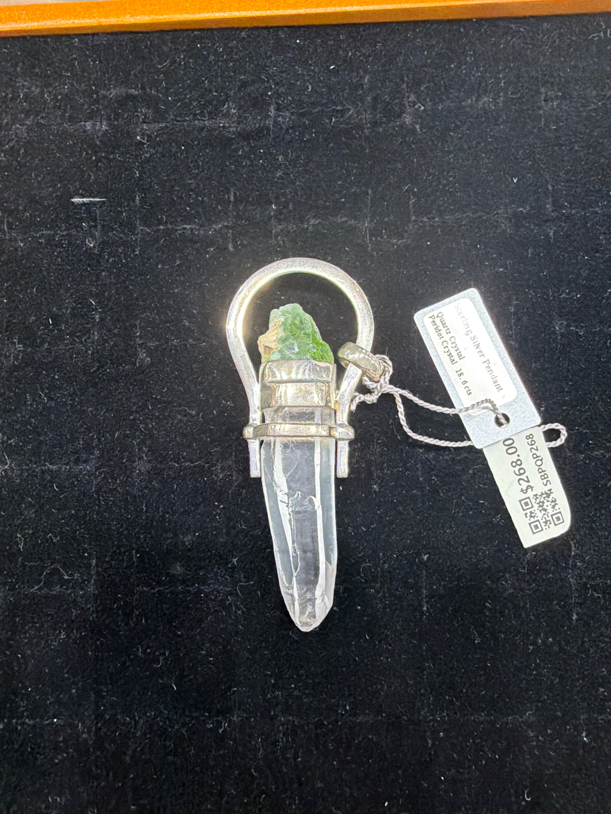 Peridot Quartz Point Cap Set Sterling Silver Pendant