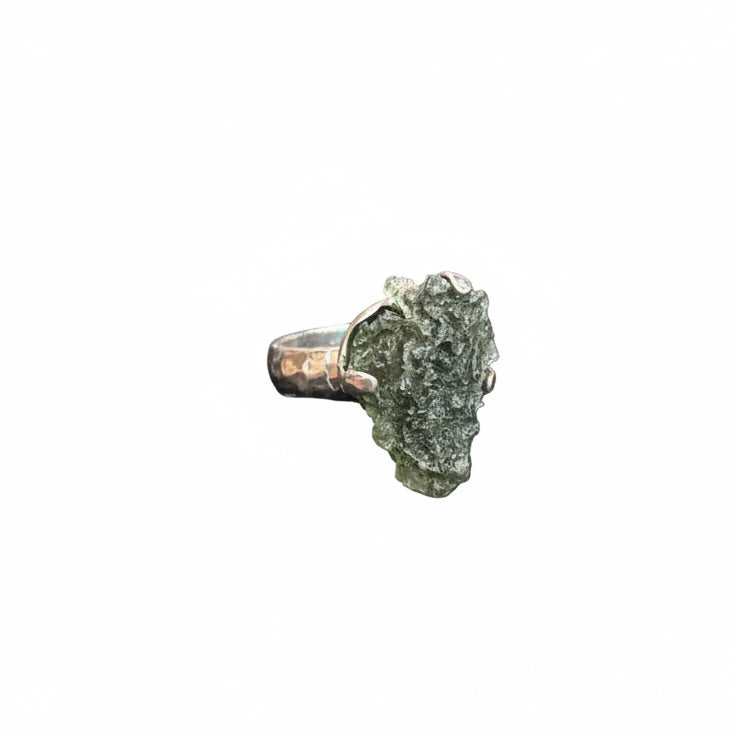 Moldavite Natural Claw Set .925 Sterling Silver Size 8