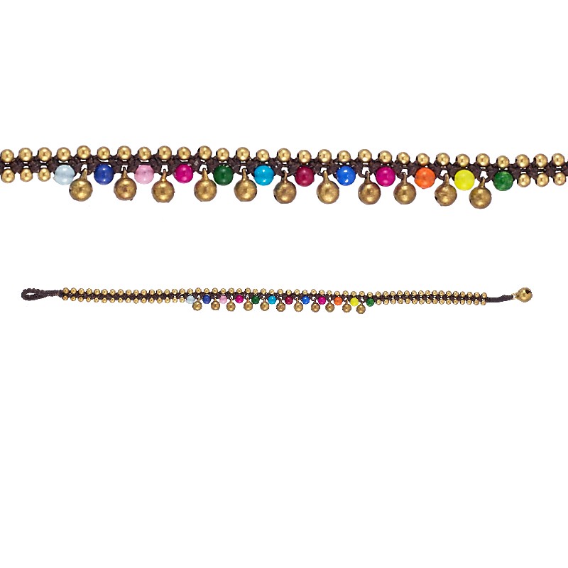 Bronze & Glass Beads With Bell Adjustable Anklet