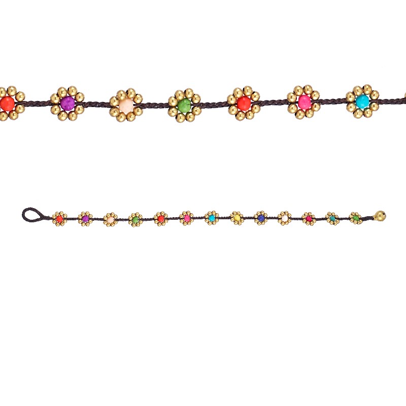 Bronze Beads Spaced Flower Adjustable Anklet