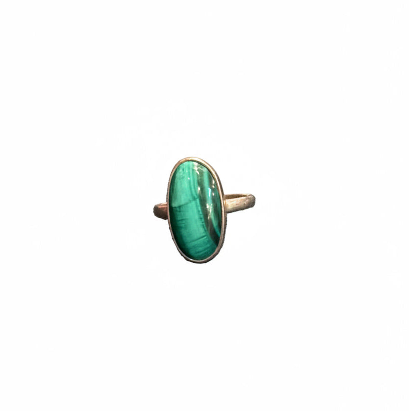 Malachite Oval Polished .925 Sterling Silver Ring Size 10
