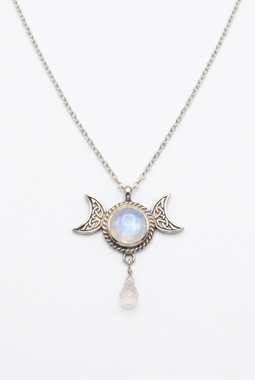 Moonstone Rose Quartz Sterling Silver Necklace