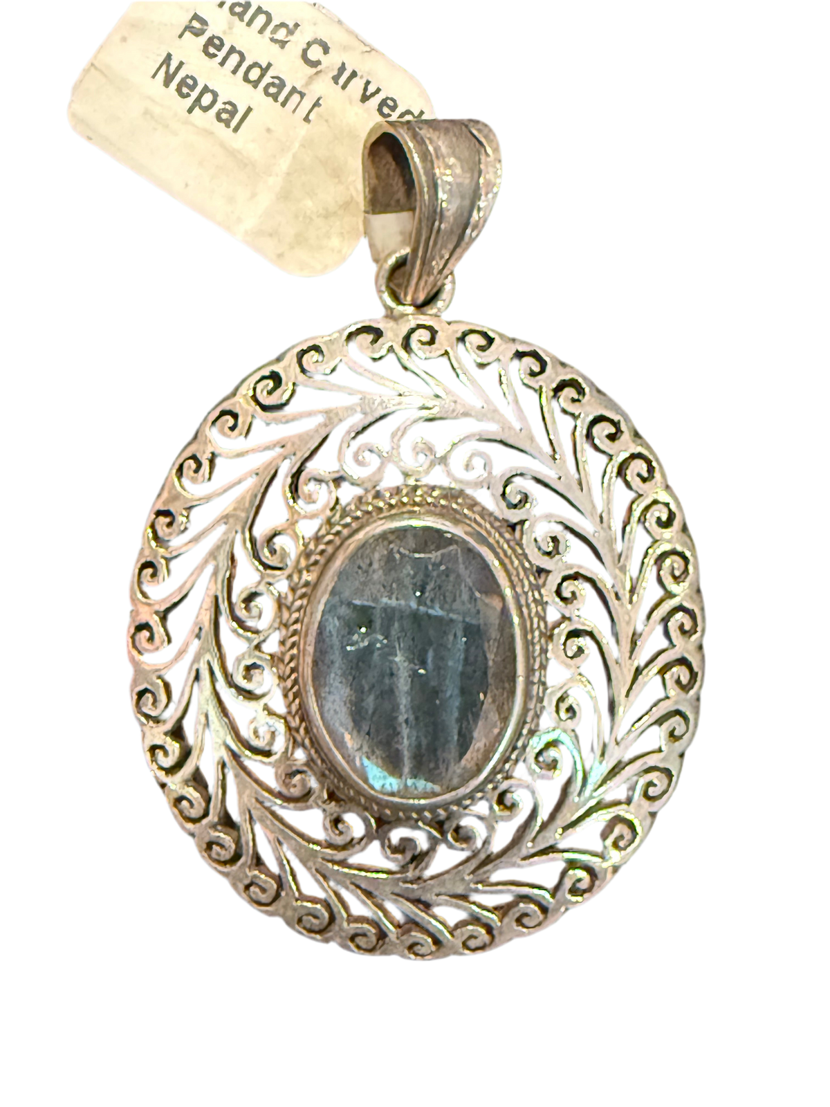 Labradorite Faceted Hand Carved Fine Jali SS Pendant