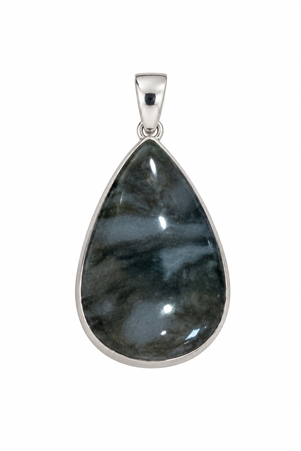 Moss Agate Platinum Plated Sterling Silver Pendant