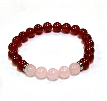 Carnelian With Five Rose Quartz Round Beaded Bracelet