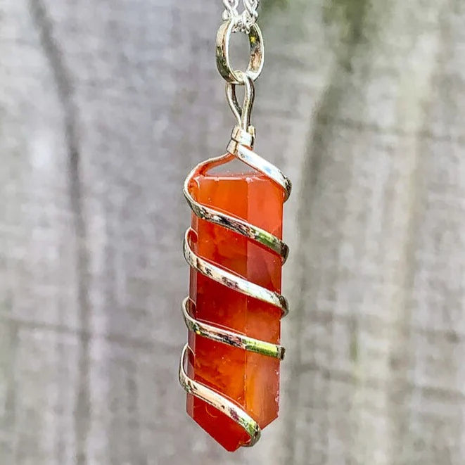 Carnelian Coil Wrapped Point Pendant