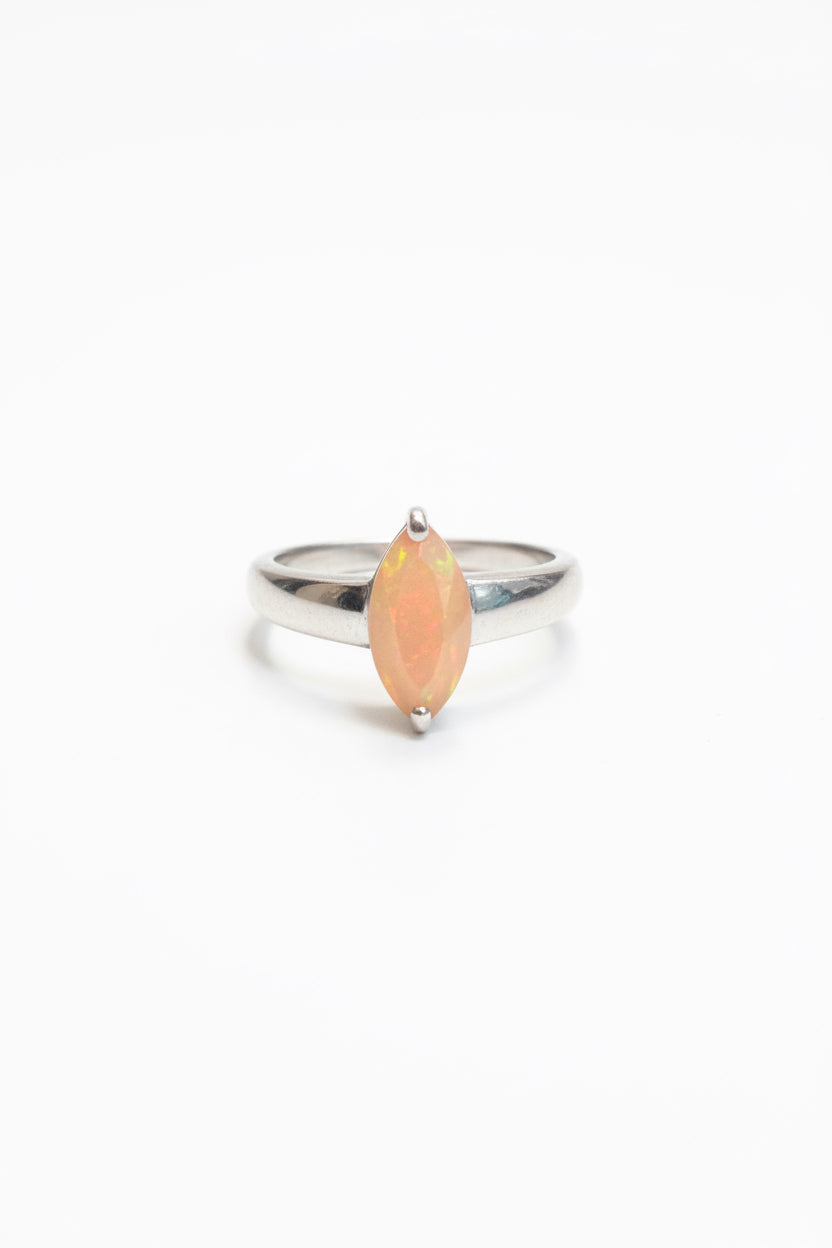 Ethiopian Opal Faceted Oval Claw Set Sterling Silver Ring Size 8