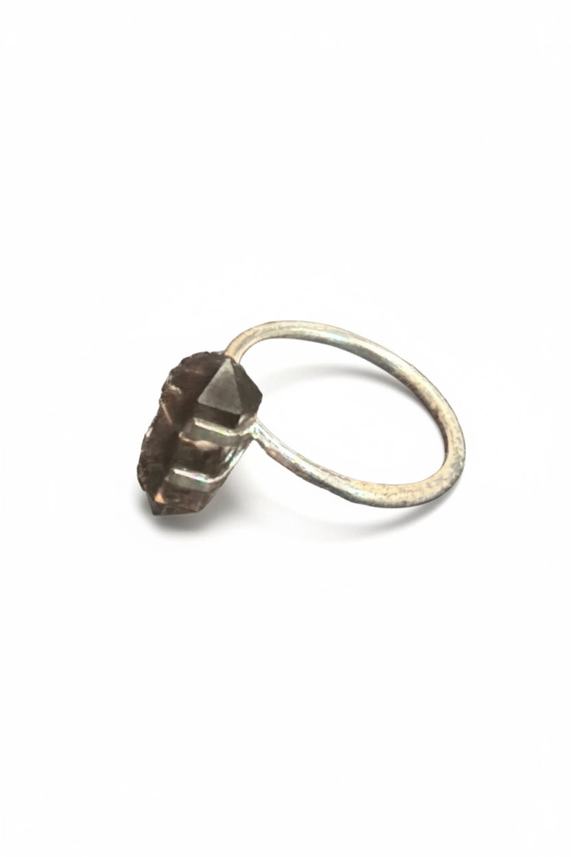 Smoky Quartz Double Terminated Point .925 Sterling Silver Ring Size 8