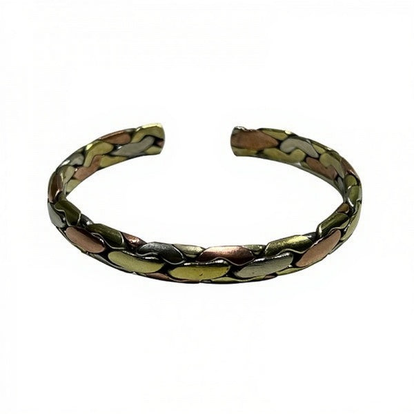 Brass Copper Beaten Cuff Bangle 8mm Wide Free Size