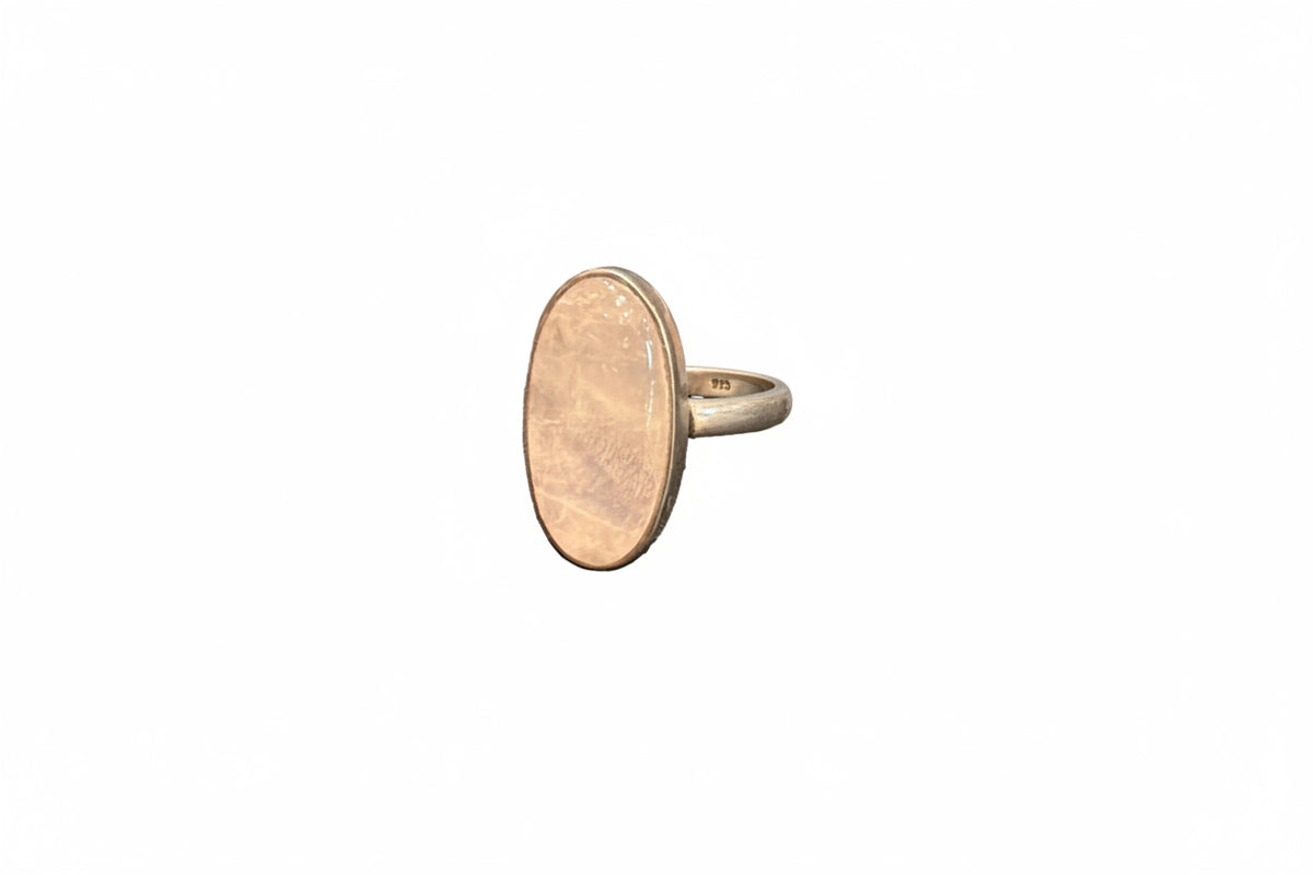 Rose Quartz Oval Polished Cab .925 Sterling Silver Ring Size 8
