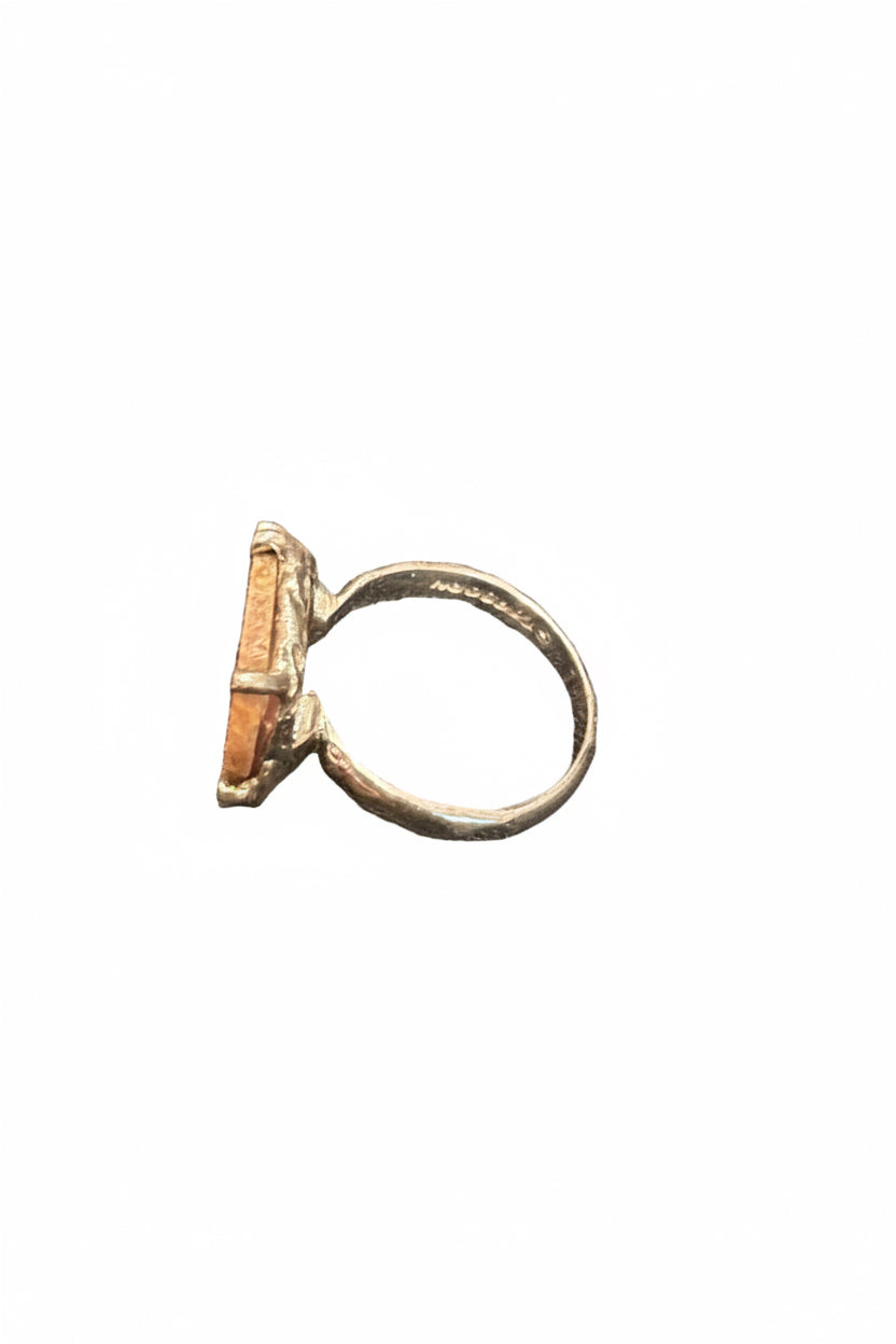 Rhodochrosite Stalactite Claw Set Beated Band Sterling Silver Ring Size 9