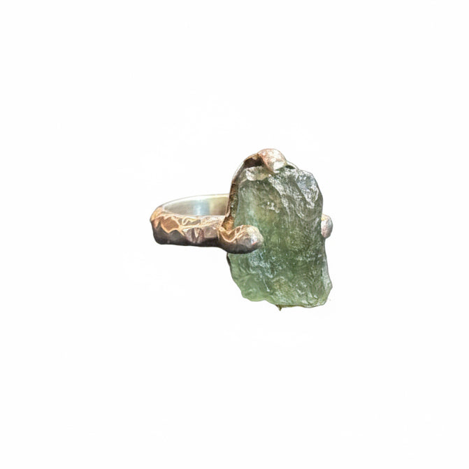 Moldavite Natural Claw Set .925 Sterling Silver Ring Size 5