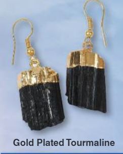 Black Tourmaline Natural Gold Plated Earrings - Brazil