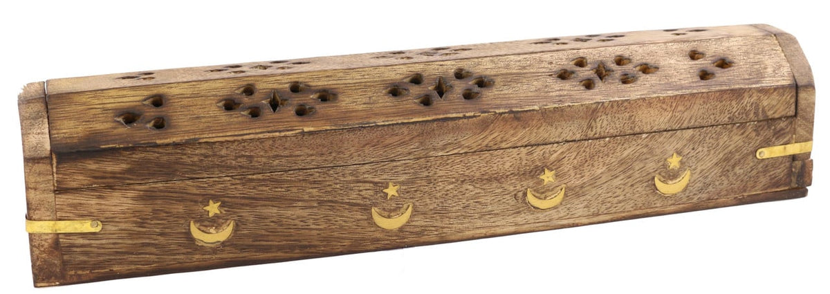 STAR & MOON WOODEN INCENSE COFFIN BOX (12″)